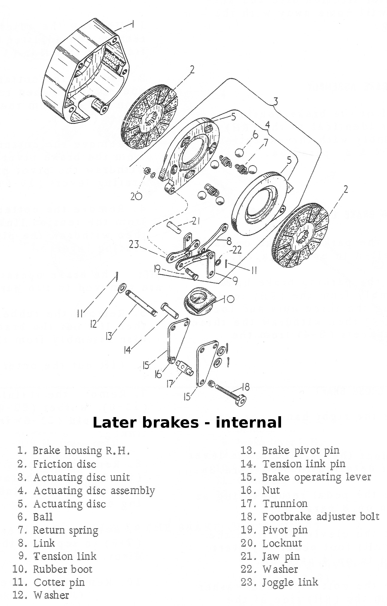 Later brakes - exploded parts diagram